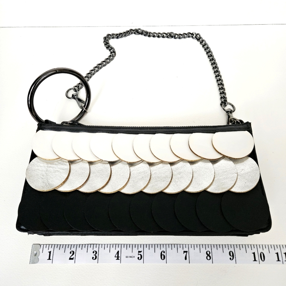 Nine West Black, Creamy White and Silver Circle Clutch